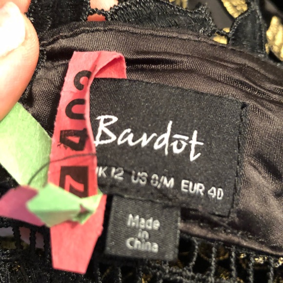 Bardot Black with Gold Leaf Lace Halter Dress 8 - Picture 13 of 14